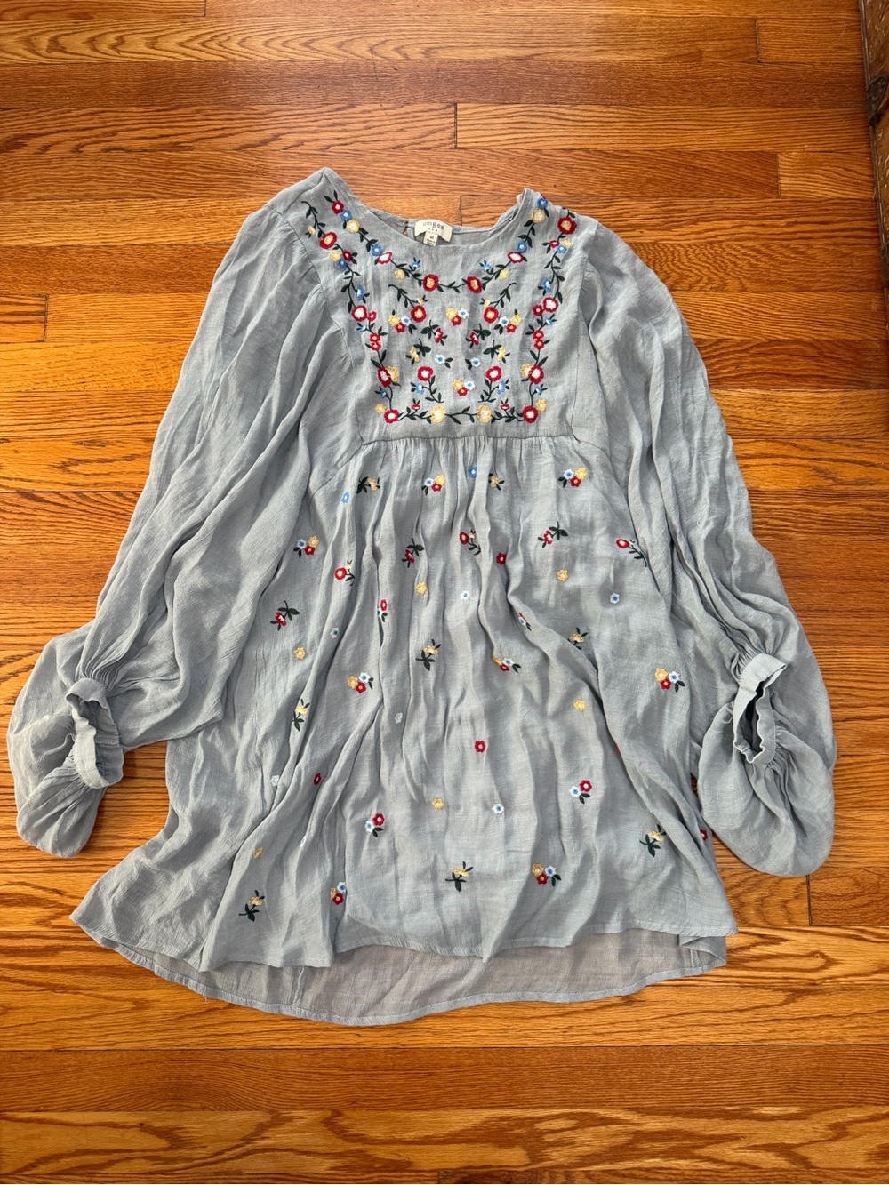 Umgee Light Blue Embroidered Peasant Tunic